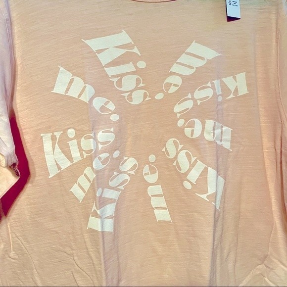 J. Crew Fitted "Kiss Me" Cotton Crewneck T-shirt Soft Pink Sz 2X New With Tag - Picture 7 of 8
